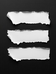 Five torn white papers on black background; mockup