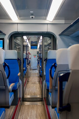 Obraz premium Interior of Alstom train on the platform of Bucharest North Railway Station