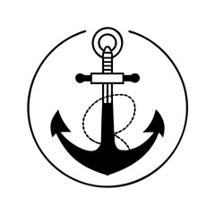 Nautical Anchor Within a Circle, Symbolizing Stability and Maritime Exploration silhouette icon