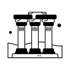Black and White Vector vector of Three Ancient Greek Columns with Accents silhouette icon