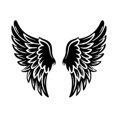 Detailed black and white vector showcasing a pair of intricate wings silhouette icon