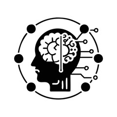 Artificial Intelligence and Brain Integration with Global Connection Concept Art silhouette icon
