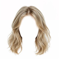 Blonde hair wig over white background, mockup template, no shadow