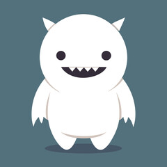 Friendly white monster character smiling on a teal background in simple flat illustration