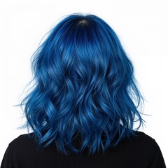 Fototapeta premium Blue colored hair back view over white background, no shadow