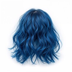 Fototapeta premium Blue colored hair back view over white background, no shadow
