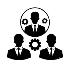 Teamwork and leadership concept represented by silhouette of people and gears silhouette icon
