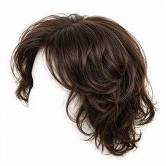 Naklejka premium Brunette dark hair wig over white background, mockup template, no shadow