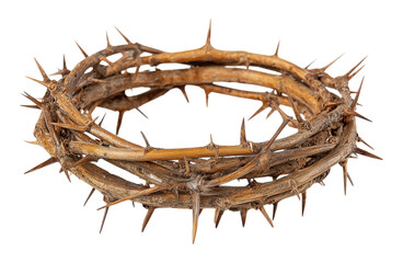 Obraz premium crown of thorns woven from dry branches with sharp points isolated on png transparent background