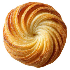 Fototapeta premium Golden baked pastry featuring swirl pattern sweet breakfast dessert treat isolated on png transparent background