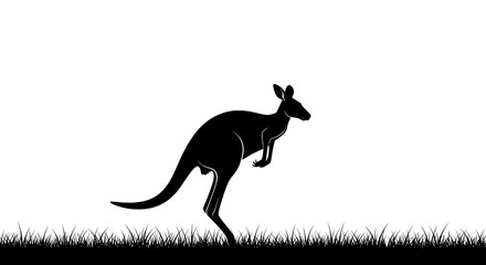 Fototapeta premium Kangaroo Silhouette Art - Australian Wildlife Black and White Illustration 
