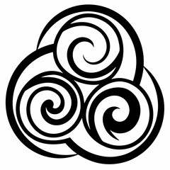 Three-layer interlocking spiral lines forming a flower-like organic shape, mid-line thickness, pure vector contour, no fill, only black stroke

