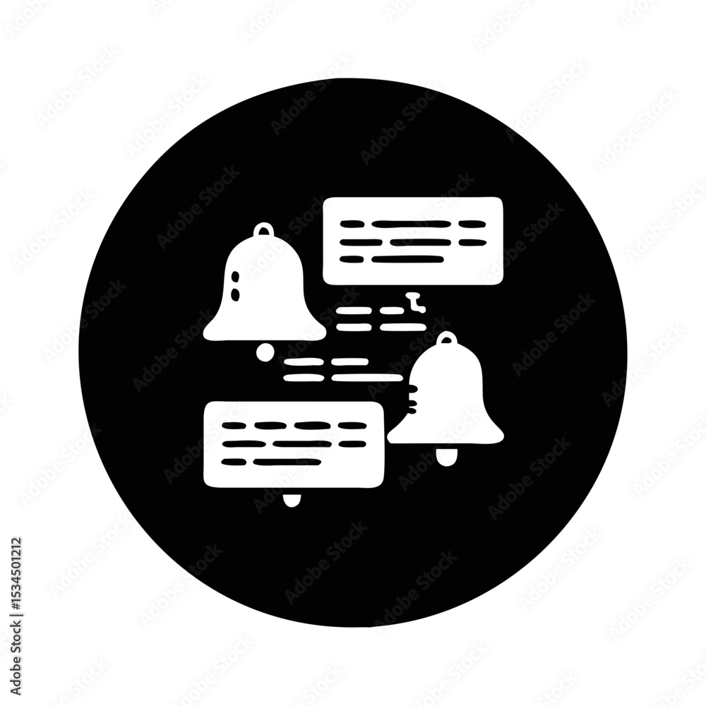 Poster simple monochrome icon vector of notifications with bells and message bubbles silhouette icon