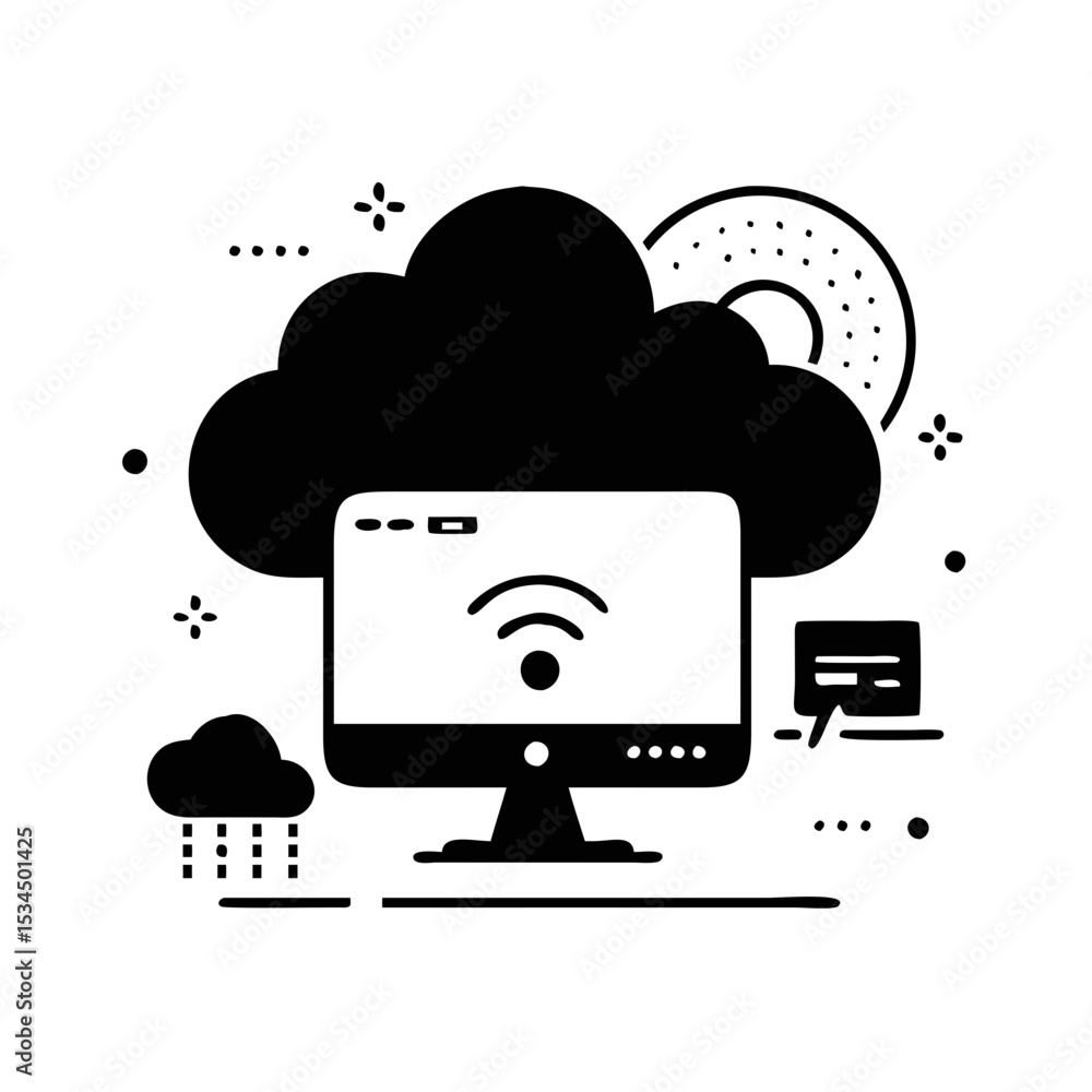 Aufkleber cloud computing and internet connectivity services with modern technology interface concept silhouet
