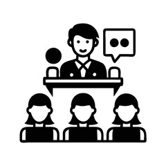 Conference Speaker Addressing Audience with Engagement and Interaction vector silhouette icon