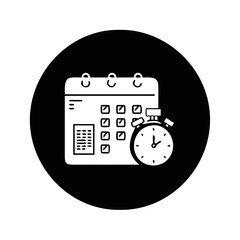 Calendar and stopwatch icon representing project management and deadline reminder symbol silhouette icon