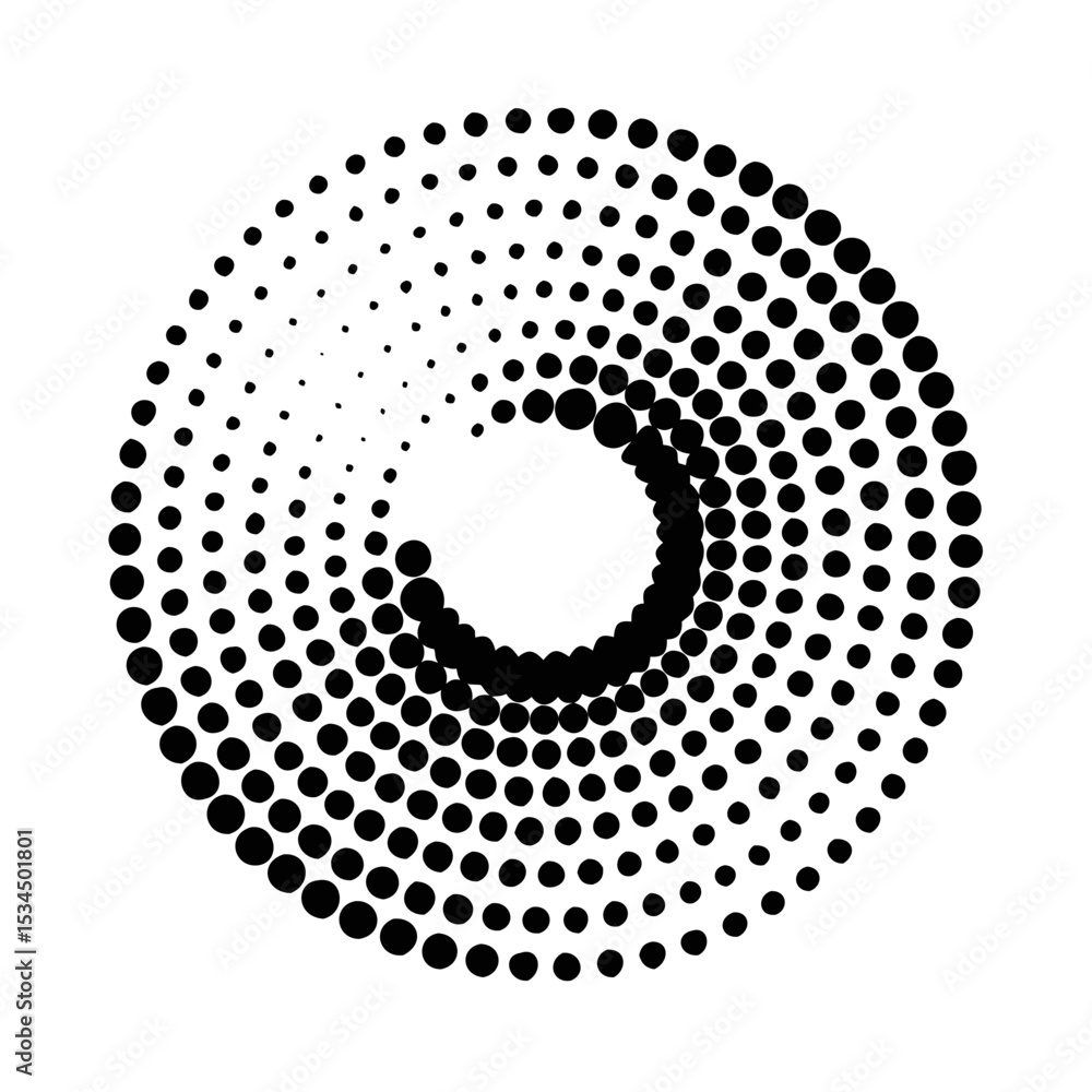 Poster circular gradient pattern with black dots arranged in radial distribution silhouette icon