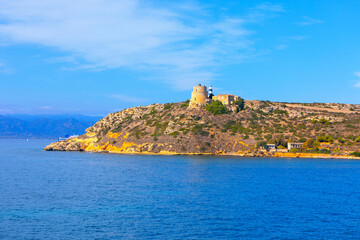 Torre di Calamosca o Dei Segnali in Sardinia, Cagliari, historic tower on rocky hill overlooking...