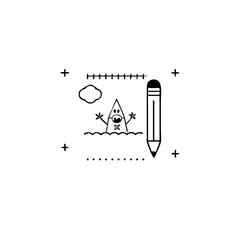 Doodle vector of a Cartoon Pyramid Monster in the Water with a Pencil silhouette icon