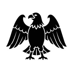 Strong, stylized black eagle with outstretched wings vector on white background silhouette icon