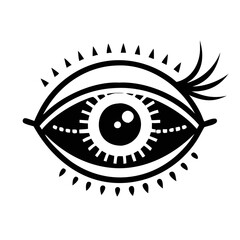 Mystical Eye Design with Eyelashes and Decorative Ornaments in Black and White silhouette icon