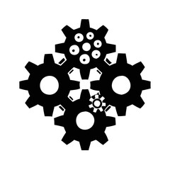 Interlocking Gear System with Small Decorative Circles and Small Central Gear silhouette icon