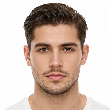 Male portrait front view over white background no shadow, man photo for fake profile