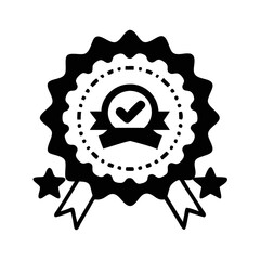 Fototapeta premium Premium Quality Guarantee with Stars and Ribbon Checkmark Emblem Symbol silhouette icon