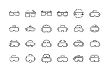 Set of Virtual Reality and 3D Glasses Icon Line Style