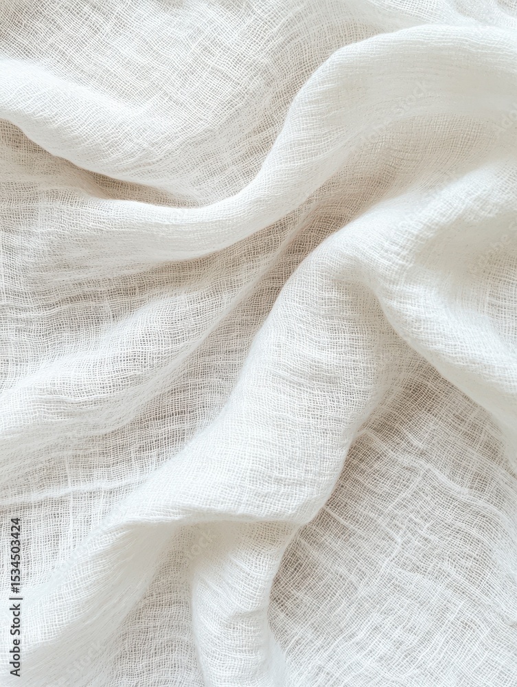 Poster white linen fabric texture close up with soft natural fibers and empty space for design or text over