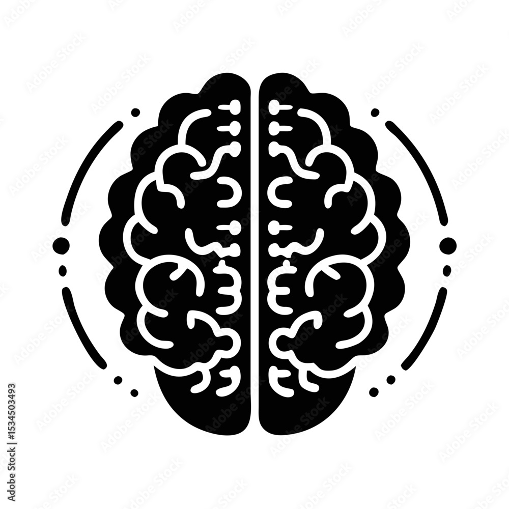 Poster stylized human brain vector with circular elements and neural connections silhouette icon