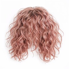 Naklejka premium Pink hair wig over white background, mockup template, no shadow