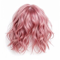 Naklejka premium Pink hair wig over white background, mockup template, no shadow