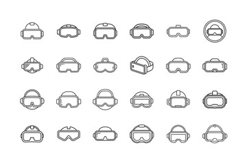 Obraz premium Collection of Virtual Reality Headset Icons in Outline Style set