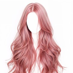 Pink hair wig over white background, mockup template, no shadow