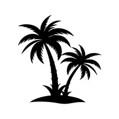 Silhouette of Two Palm Trees on a Small Island, Black and White silhouette icon