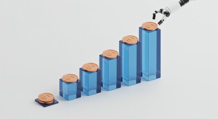 AI-Powered Investment Growth Robotic Arm Placing Coins on Ascending Graph