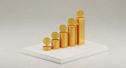 Financial Growth Ascending Gold Coins and Bars Illustrating Investment Success