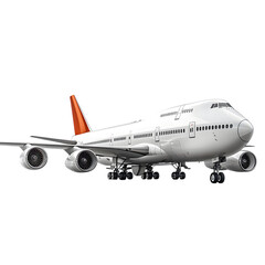 Obraz premium A majestic white and orange airliner, isolated on transparent background, poised for takeoff