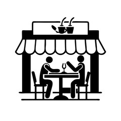 Pictogram of two people at cafe enjoying drinks and conversation silhouette icon