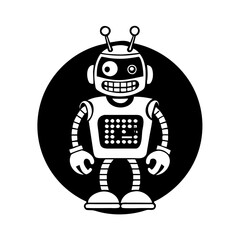 Monochrome vector of a Friendly Robot Character with Antennae and Screen silhouette icon