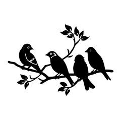 Fototapeta premium A Silhouette of Four Birds Perched on a Branch with Leaves silhouette icon