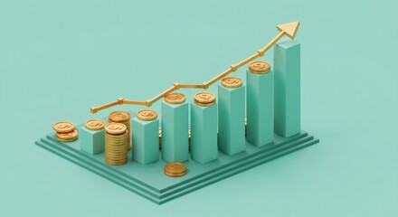 Financial Growth Upward Trend of Coins and Bars Charting Success