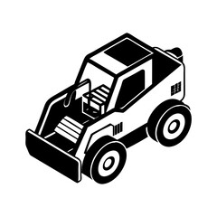 Isometric view of a cartoonish construction vehicle resembling a bobcat or loader silhouette icon