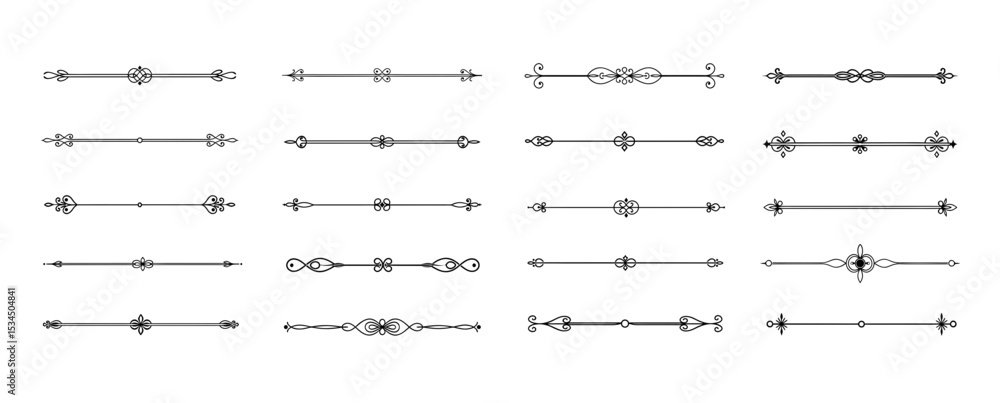 Poster collection of decorative vector separators with elegant patterns and symmetrical motifs in sophistic