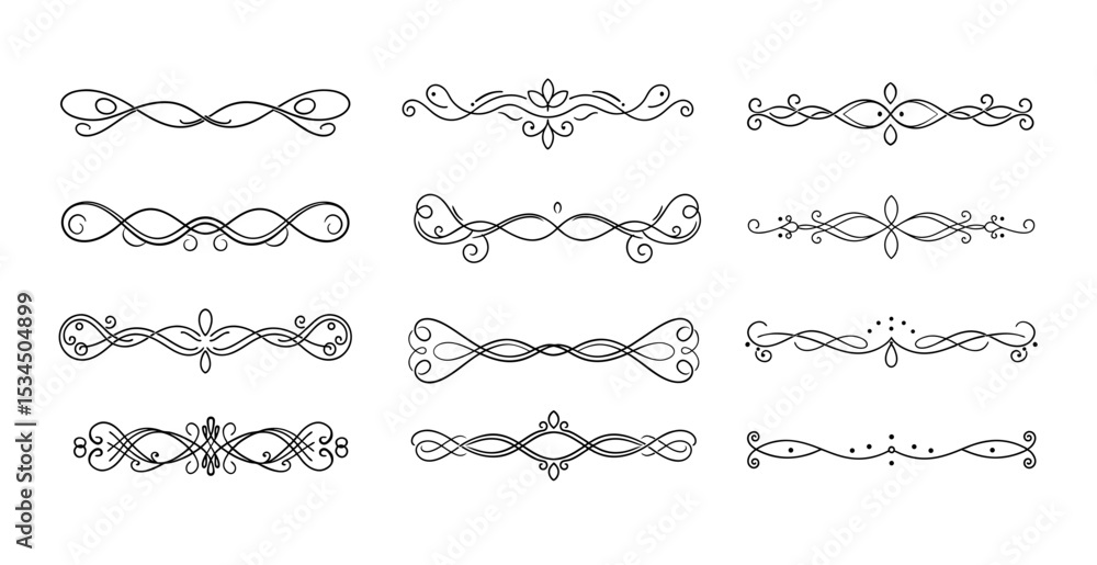 Poster collection of decorative vector separators with smooth lines and floral motifs in elegant and refine