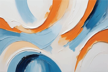 abstract oil painting with light pastel colors, oil on canvas white, marine blue and amber orange, wallpaper, background, use of palette knives, realistic hyper-detail, expressive brush strokes