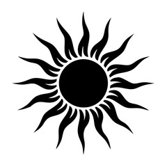 Stylized Black Sun Design with Sharp Rays Emanating from the Center silhouette icon