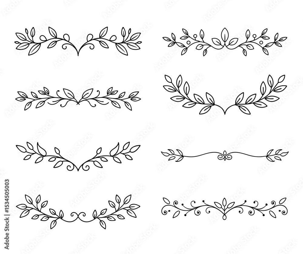 Poster decorative vector elements with leaf motifs for typography and postcards, a collection of isolated v