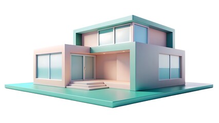 Minimalist 3d render of a modern house design with clean lines geometric shapes and pastel color palette on white background
